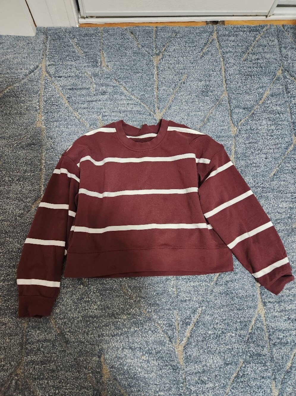Lululemon French terry perfectly oversized cropped crew striped burgundy medium